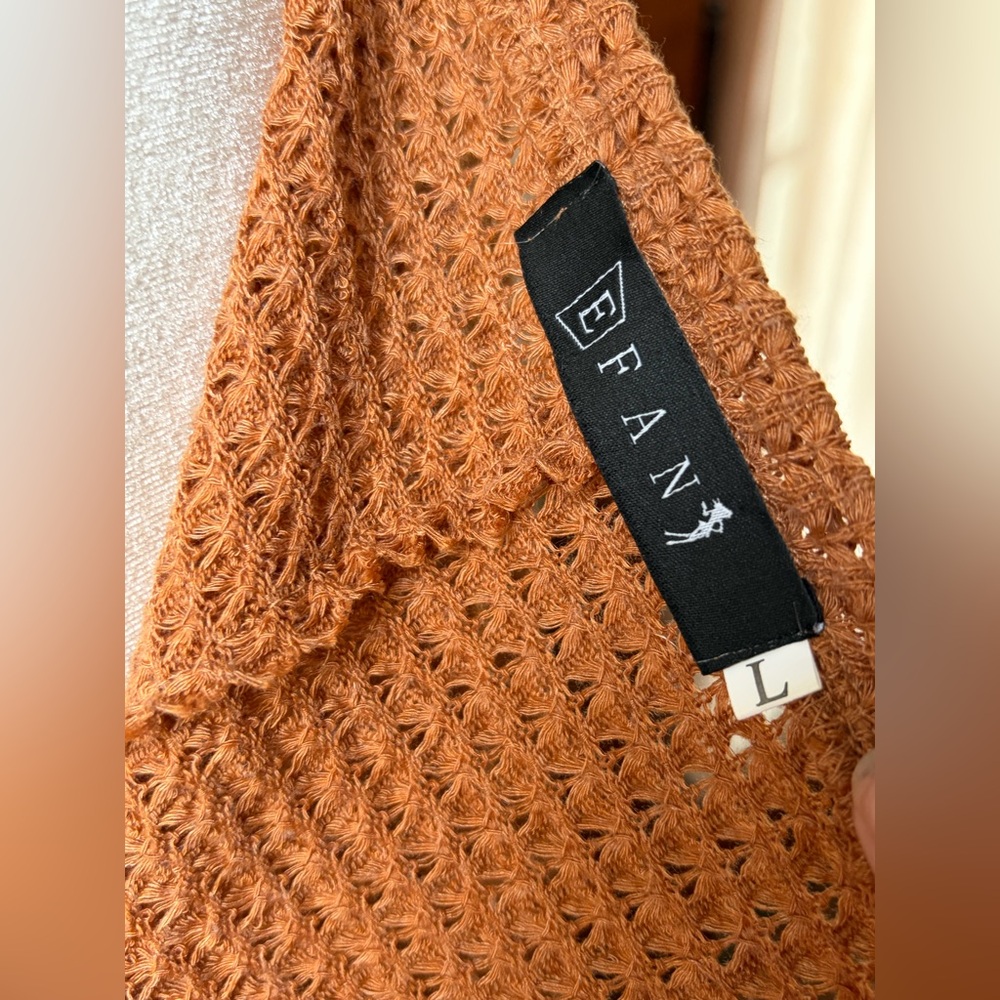 EFAN Rust Orange Waffle Knit Thermal Top Oversized Boho Long Sleeve Large - Picture 2 of 10